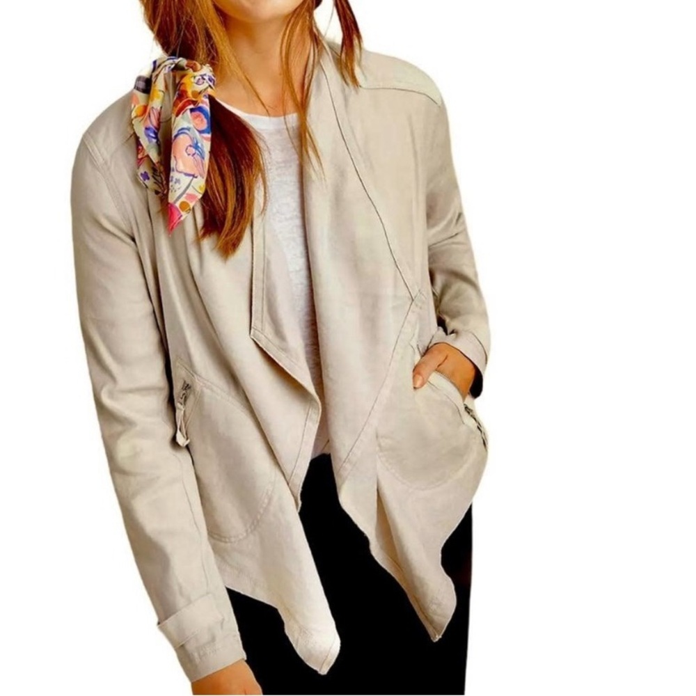 Anthropologie Gulliver Linen Blend Swing Draped Jacket.Size M. Stone color.